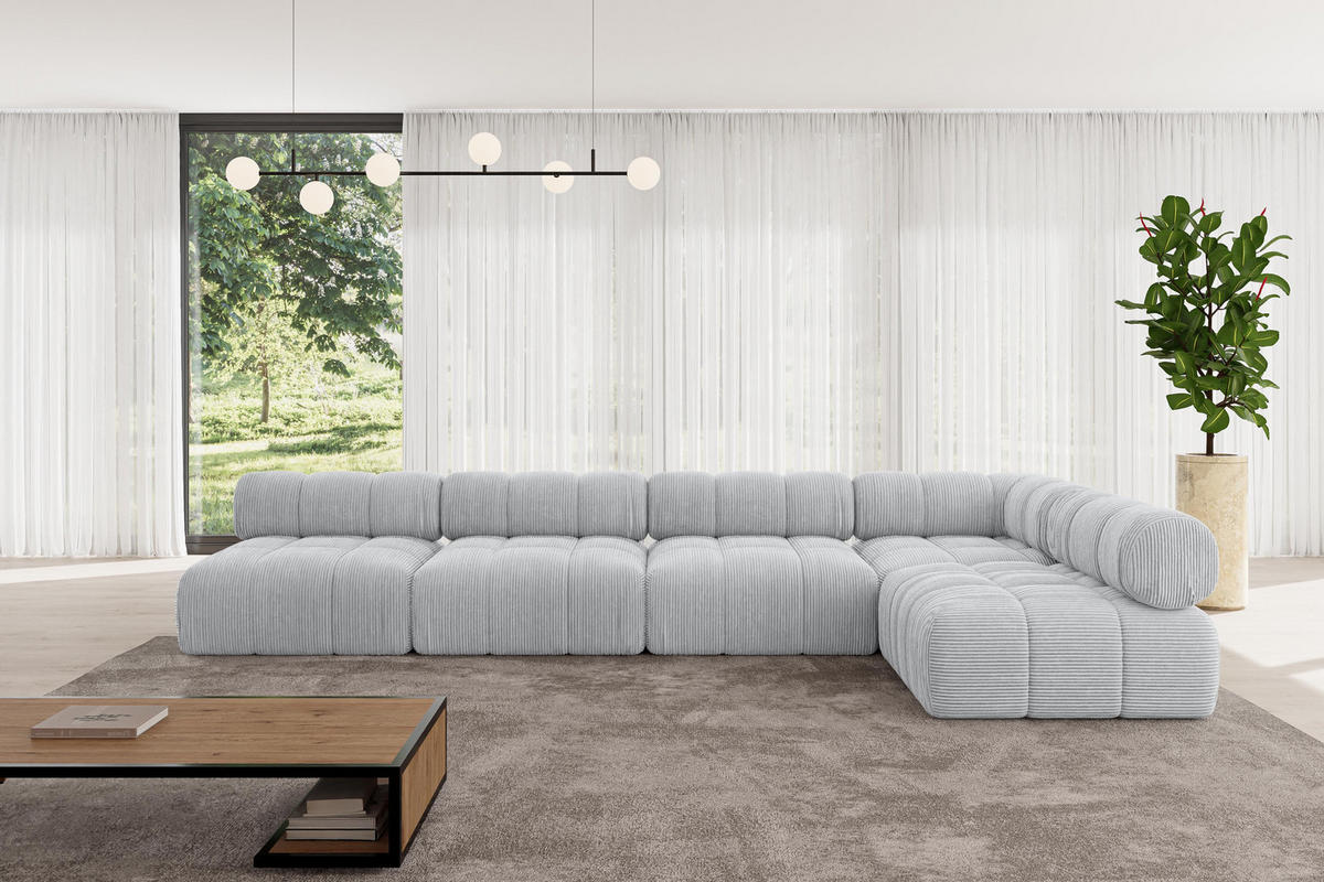 ECKSOFA modulares Sofa Samaro-L3 - 380x190x70 cm Grau Cord - Grau, Holzwerkstoff/Textil (380/190cm) - ALTDECOR