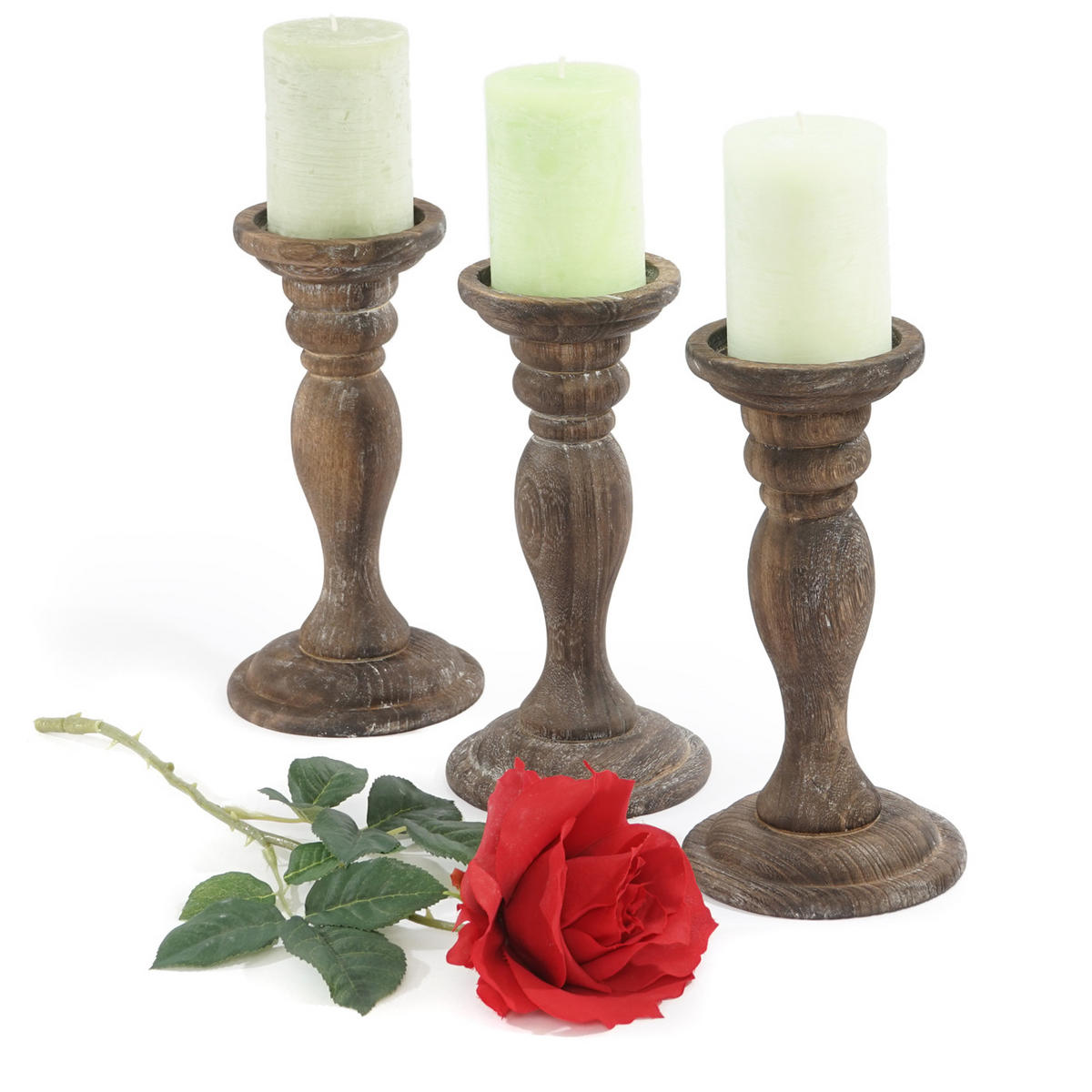 KERZENSTÄNDER 3ER-SET Braun - Braun, Holz (12/24/12cm) - MCW