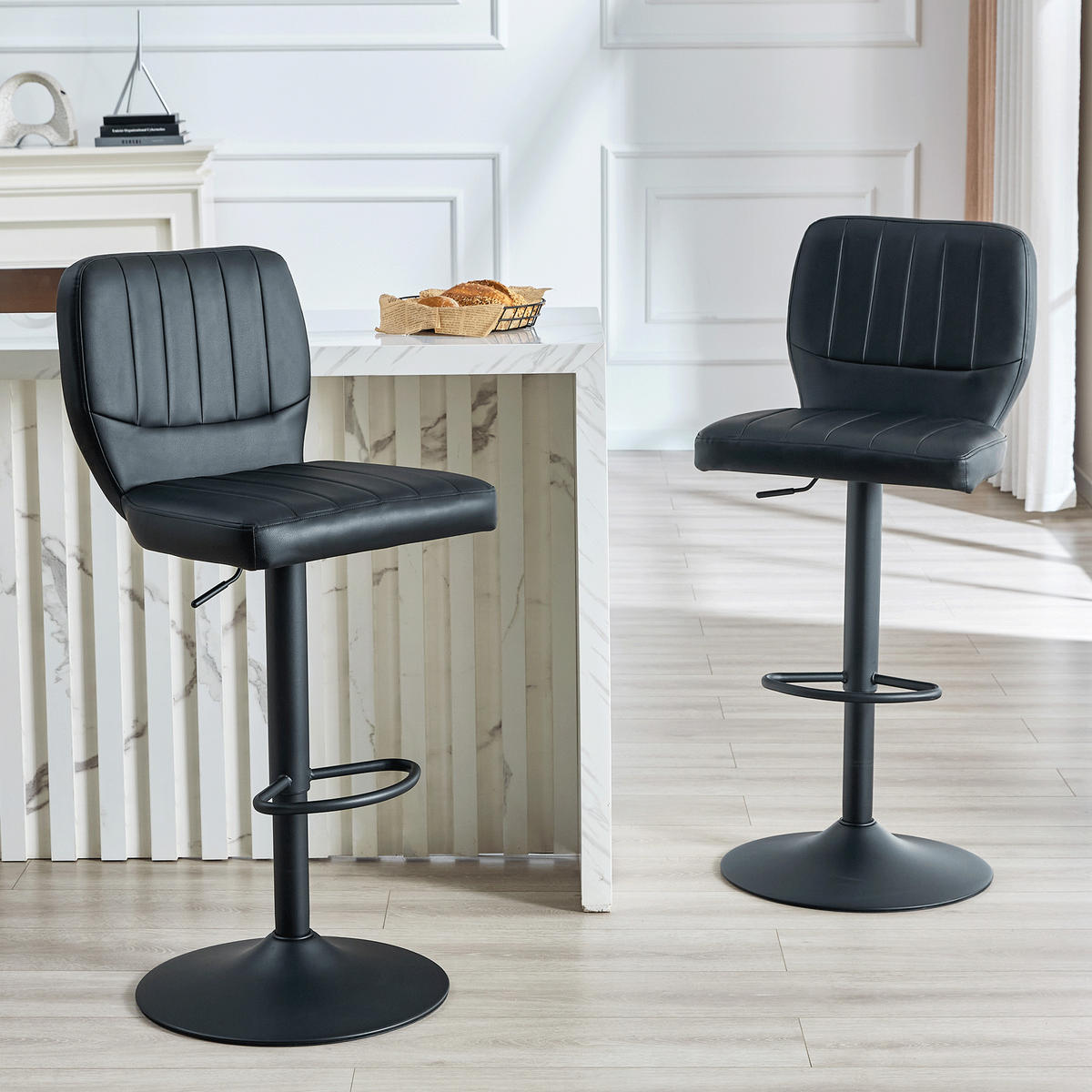 BARHOCKER Schwarz 2er-Set höhenverstellbar mit Rückenlehne und Fußstütze - Schwarz, Metall (52/93/45cm) - PANGIVO