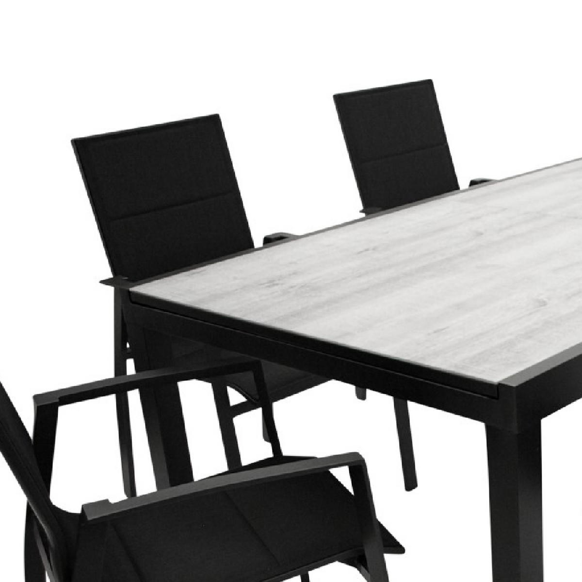 GARTEN-GARNITUR Ashford - 7-teilige Garten-Essgruppe (6x Stapelsessel mit Armlehnen, 1x Ausziehtisch 180/240x100cm), Gestell Aluminium - Schwarz, Metall - TPFGarden