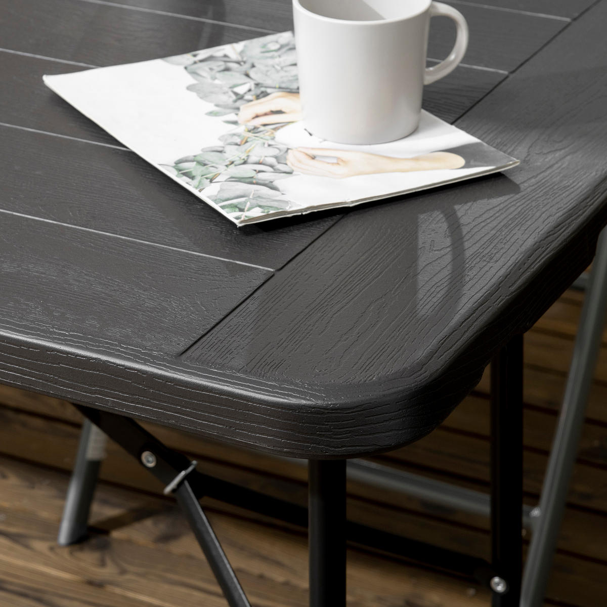 GARTENTISCH DE-07246 klappbar, für 6 Personen mit Holzoptik Dunkelgrau - Dunkelgrau, Kunststoff/Metall (180/75.5/73cm) - ComfortXL