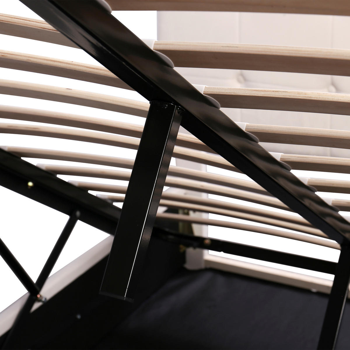 STAURRAUMBETT 140/200 cm DE-01695, in Cremeweiß, mit hydraulischem Bettkasten und höhenverstellbarem Kopfteil - Creme, Metall (140/200cm) - ComfortXL
