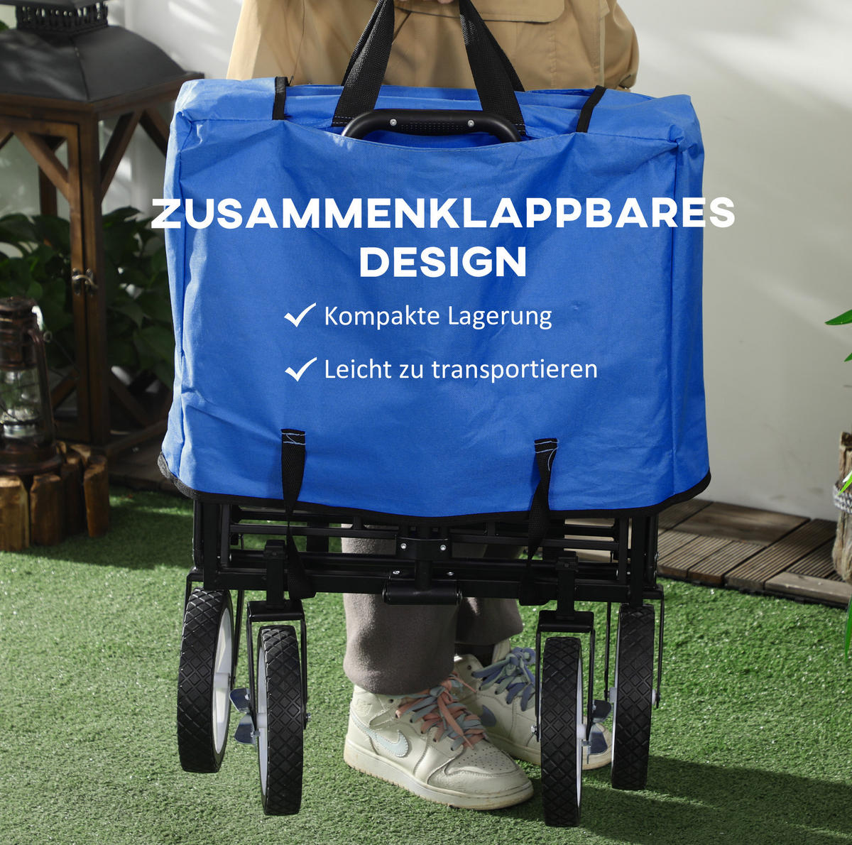 GARTENKARRE klappbar, 68 kg Nutzlast, mit Bremsen und verstellbarem Griff - Dunkelblau, Metall (49/100/93cm) - BEAOK