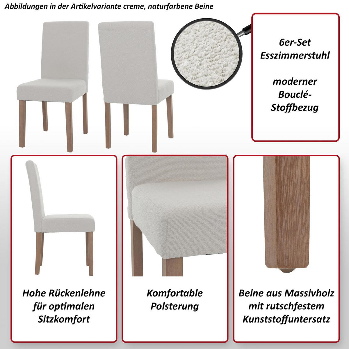 ESSZIMMERSTUHL Cremeweiß 6er-Set - Weiß, Textil (42/90/50cm) - MCW