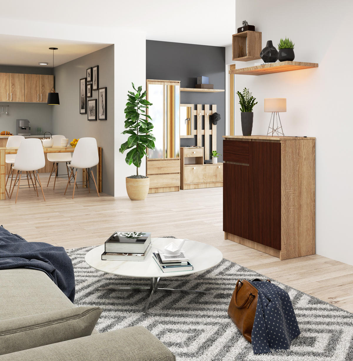 KOMMODE Sonoma Eiche, Wengefarben 80x40x99 cm - Wengefarben/Sonoma Eiche, Holzwerkstoff (80/99/40cm) - Akord