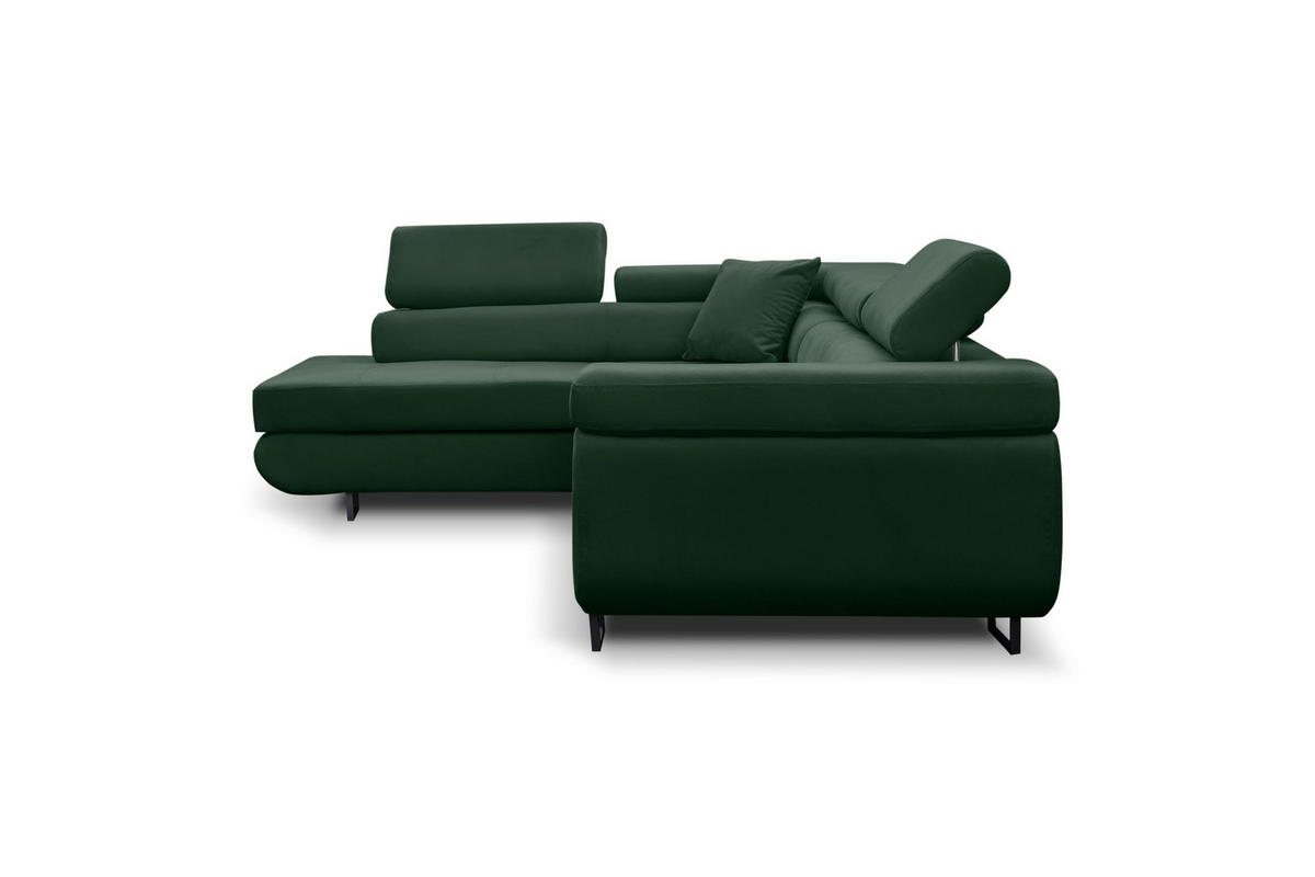 ECKSOFA Jerry in L-Form mit Schlaffunktion und Bettkasten, Farbe: Grün, Veloursstoff, Ottomane Links - Grün, Textil (202/275cm) - VENASI MÖBEL