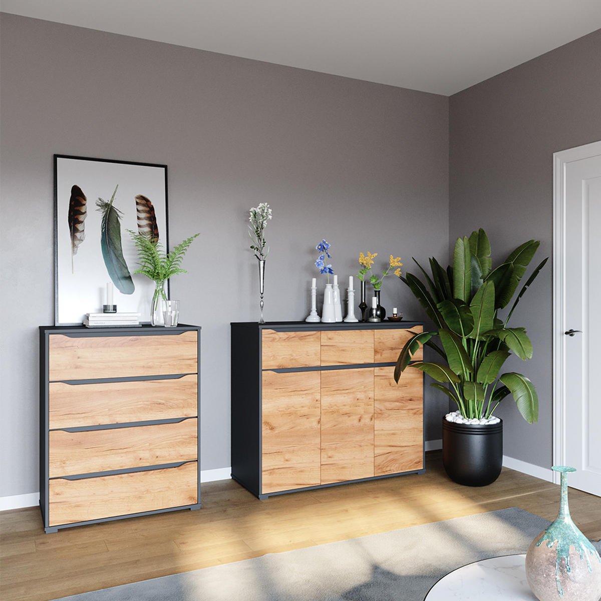 PŘÍBORNÍK Ruben Zlatý dub power/antracit - medově dubová/antracitová, kompozitní dřevo (48/101.6/80cm) - Vicco