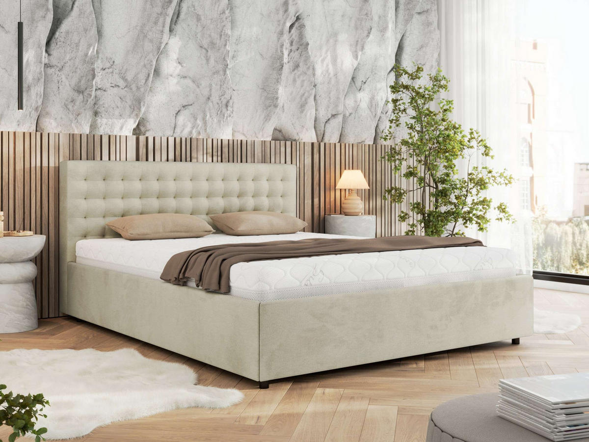 POLSTERBETT PAVO CLASSIC 180/200 - Beige Velvet - Pocket-Matratze - Beige, Textil (180/200cm) - MKS