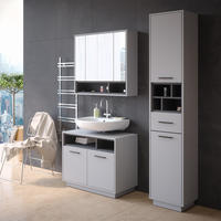 BADSCHRANK Beatrice Grau/Anthrazit 38 x 190 cm mit Türen, Schubladen und Fächern - Grau, Holzwerkstoff (38/190/30cm) - Vicco