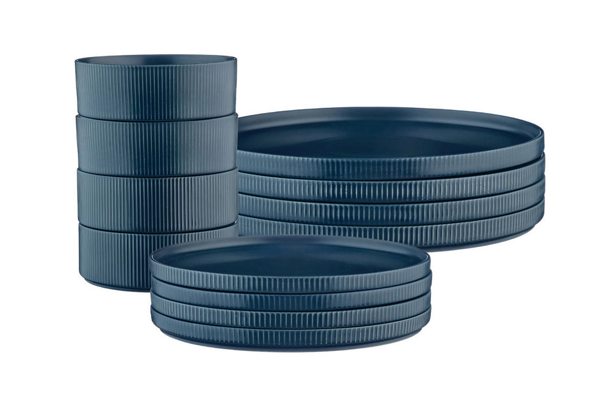 SERVICE Die Essentials Scandi - 12er-Set - Marineblau - Blau, Keramik (1/1/1cm) - Björn