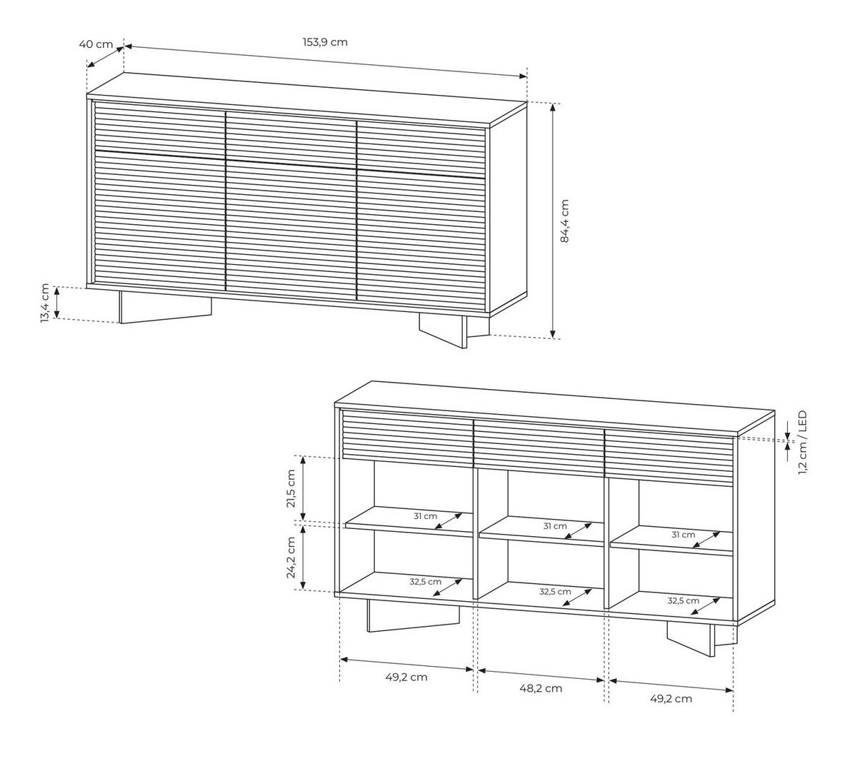 SIDEBOARD mit Schubladen Spirit 154 cm, 3 Türen, Cappuccino - Eichefarben/Cappuccino, Holz (154/84/40cm) - Emporius
