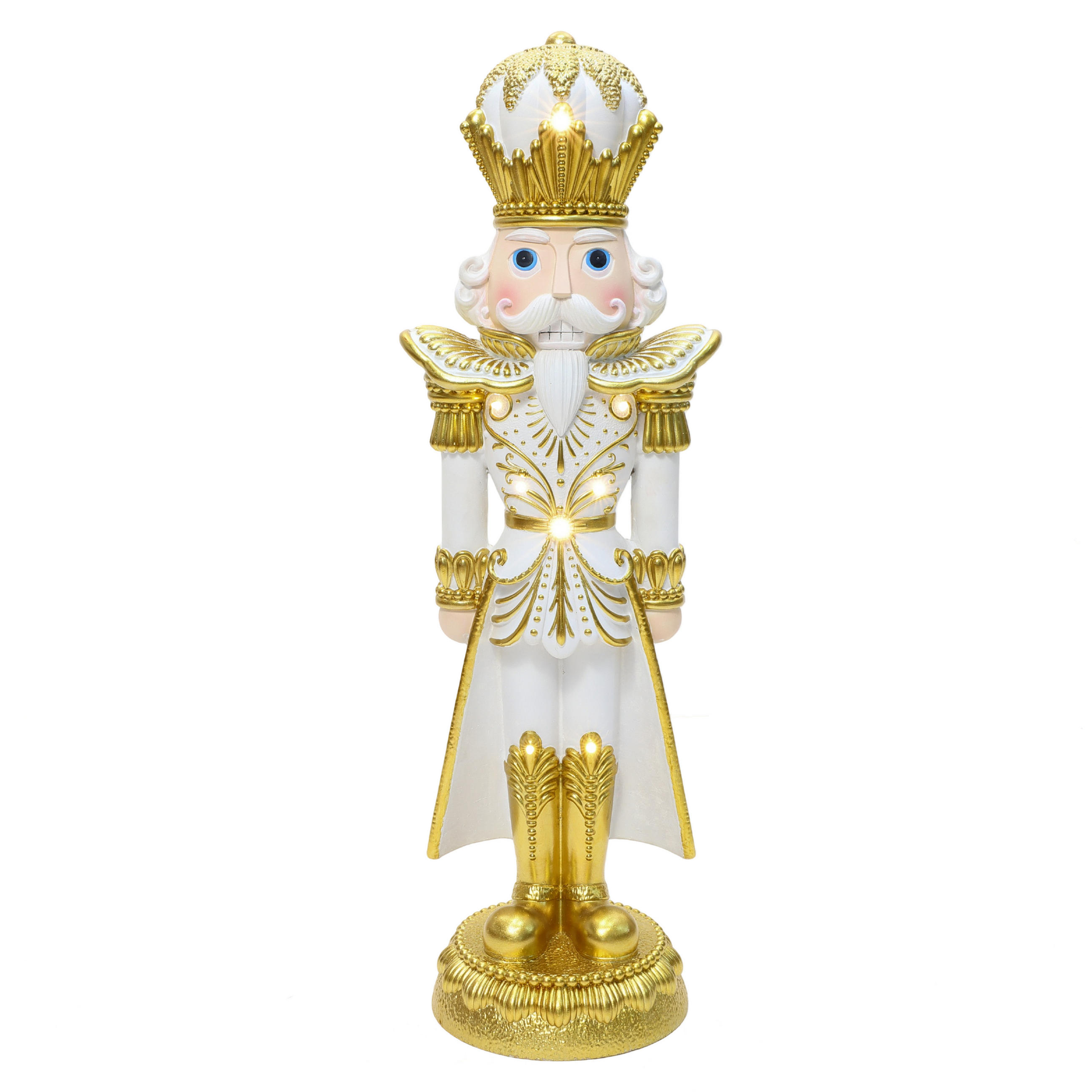 HOMETOPIA Nussknacker Figur 91 cm, Weihnachtsdeko mit 8 LEDs, Timer, MgO - Goldfarben, Naturmaterialien (25/91/29cm) - Hometopia