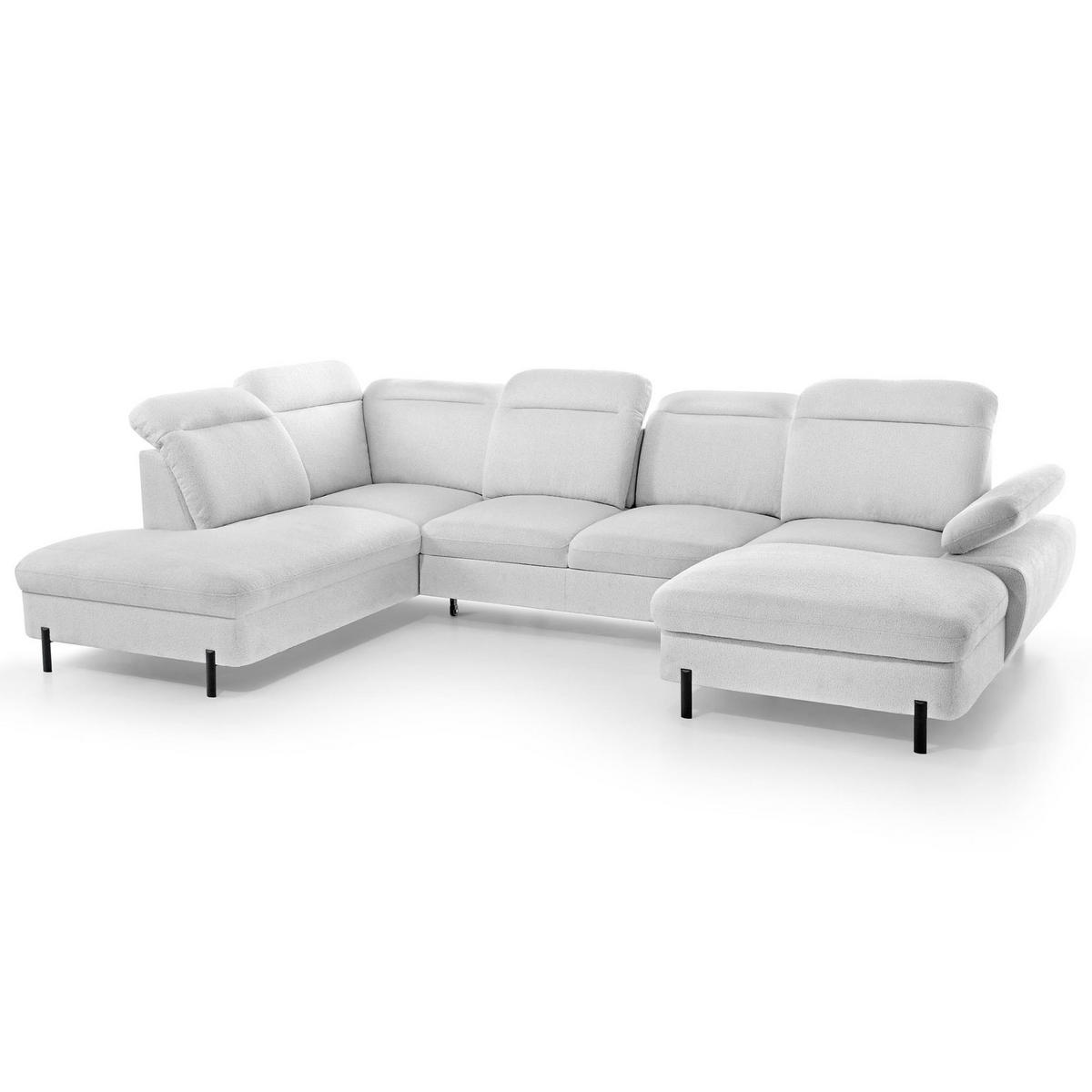 SEDACÍ SOUPRAVA Sora U s funkcí spaní, nastavitelnou hloubkou sedu, opěrkami hlavy a područkou, 365 cm, světle šedá, pravá - černá/světle šedá, textil (365/107/235cm) - Beautysofa