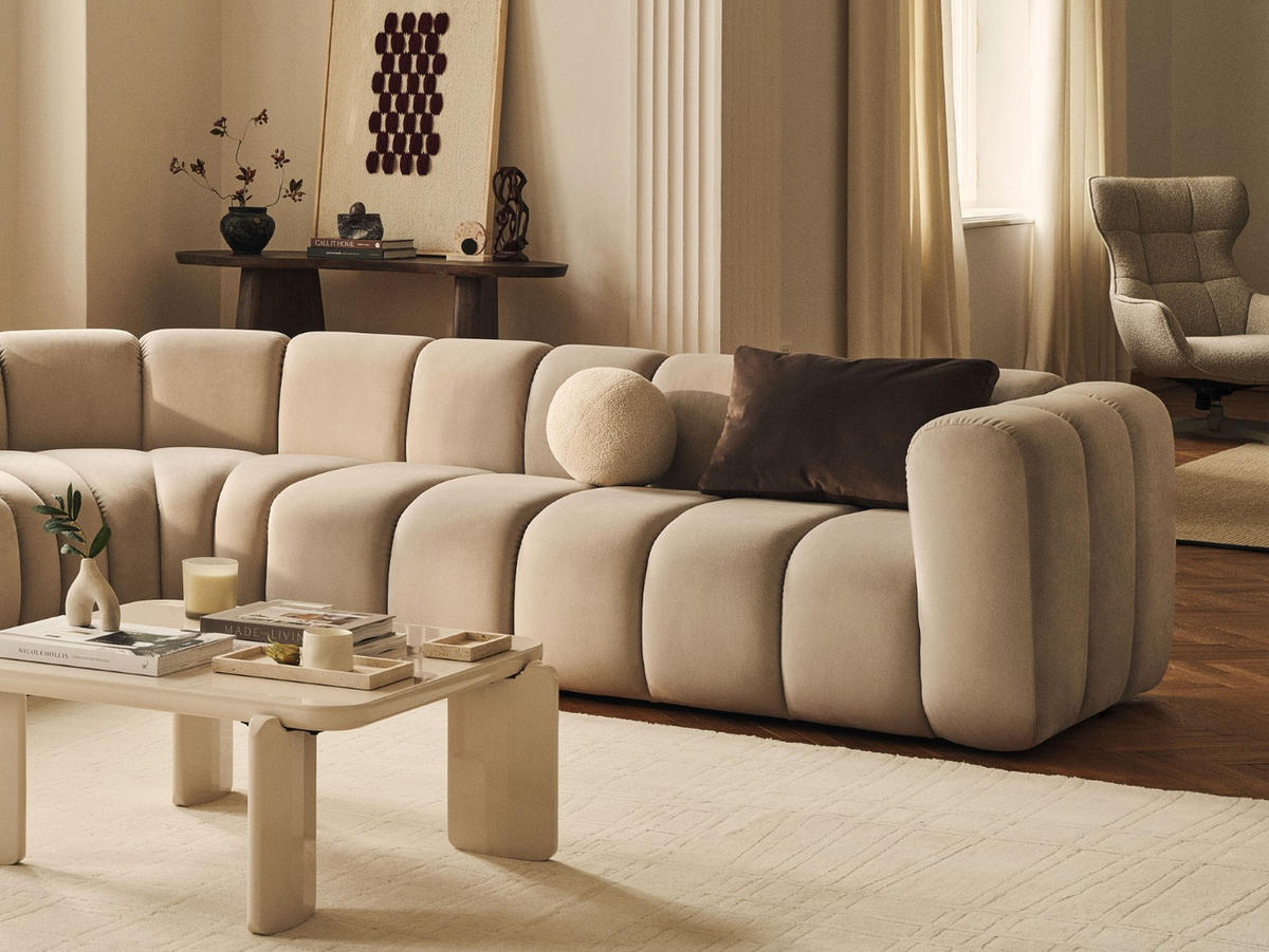 SOFA modular Lupine aus Chenille-Stoff königsblau 4 Sitzplätze - Dunkelblau, Textil (95/70/290cm) - Micadoni