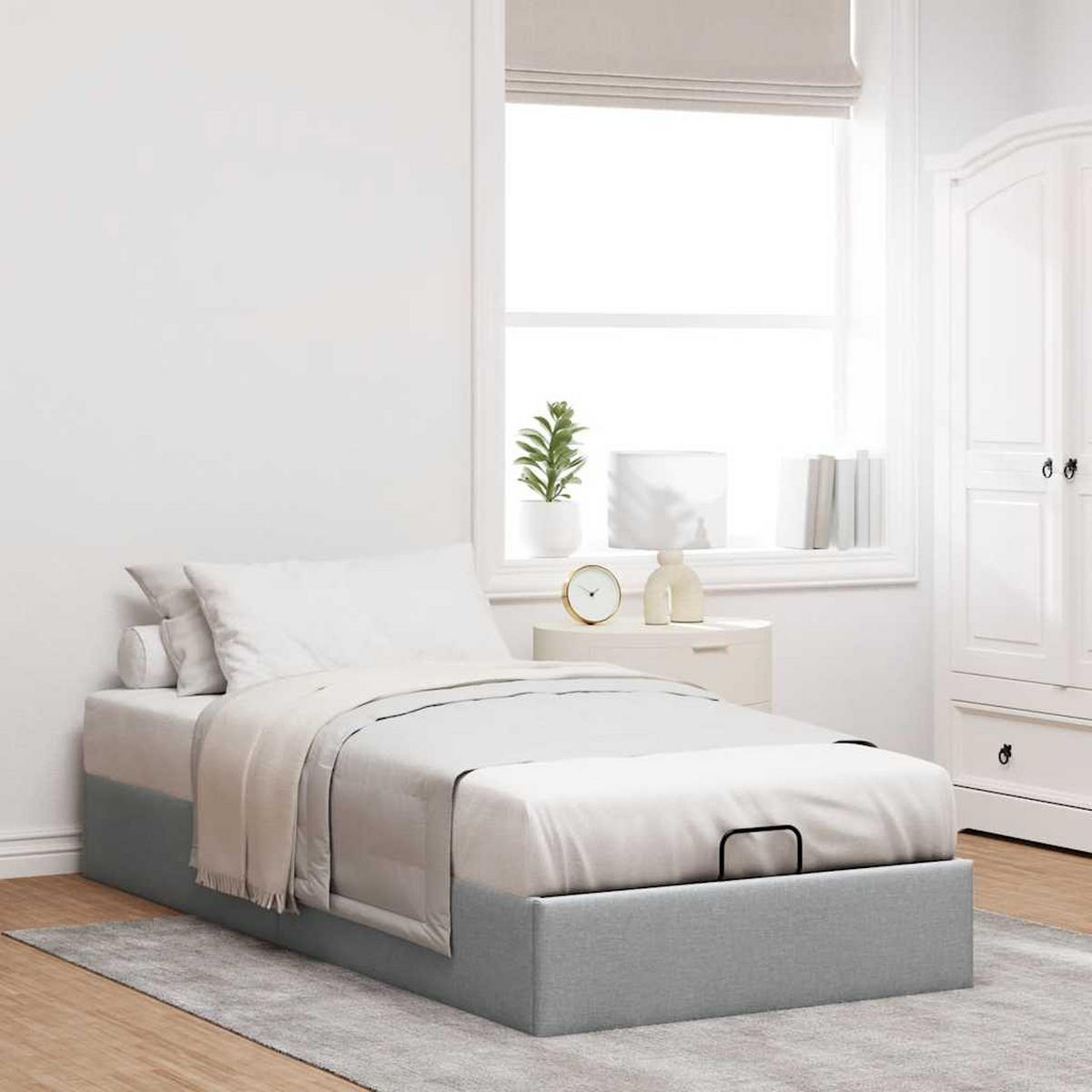 OTTOMAN-BETT Ohne Matratze Hellgrau 100/200 Cm Stoff - Grau, Holzwerkstoff (100/200cm) - vidaXL