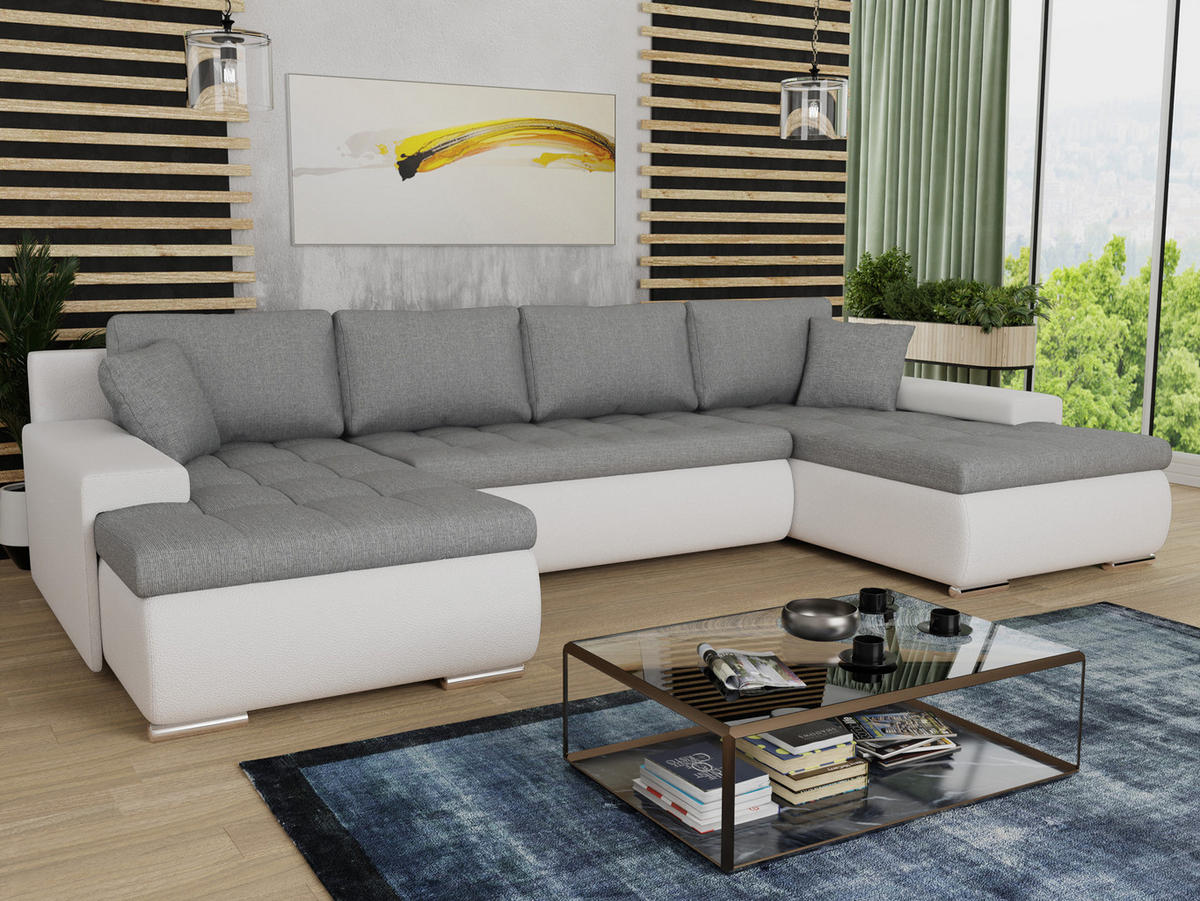 WOHNLANDSCHAFT Faris U - Weiß, Holz/Textil (350/85/185cm) - Sofnet