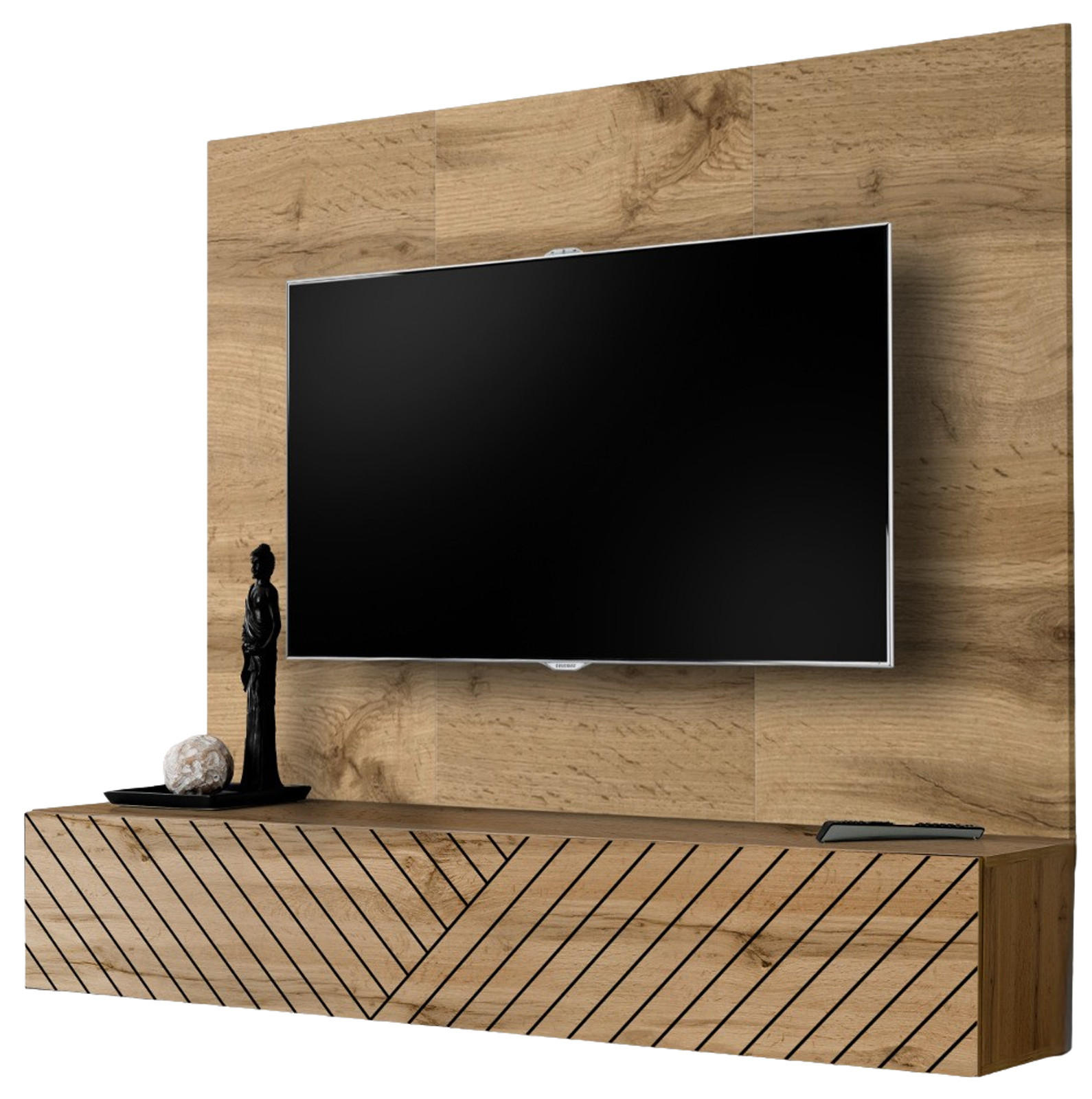 Inn.Furn Tv-Lowboard Eiche Wotan, Schwarz 180x148x40 cm