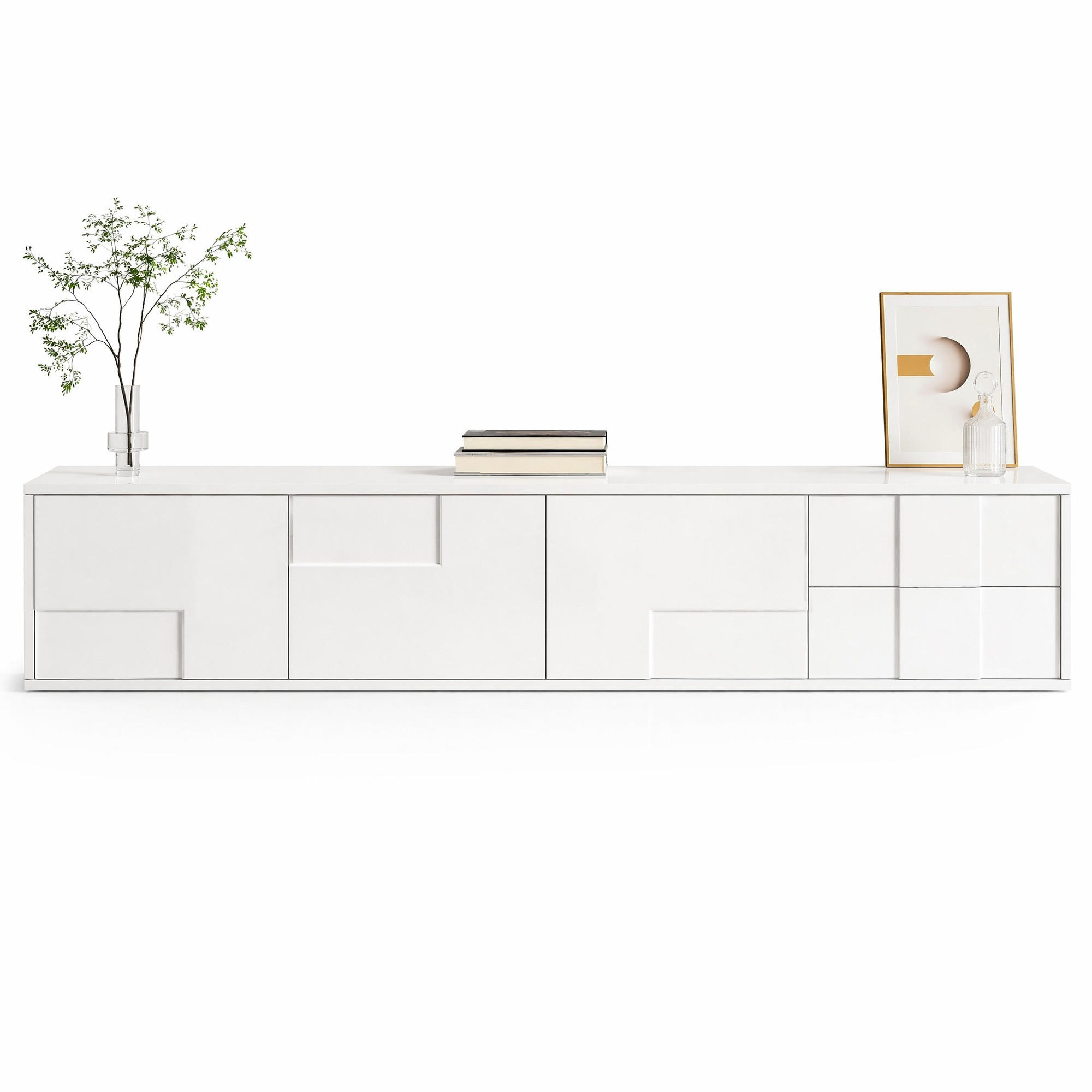 LOWBOARD in Weiß Hochglanz TV-Schrank mit 3 Türen und 2 Schubladen für Wohnzimmer, B170/T30/H30.5 cm - Weiß, Holzwerkstoff/Metall (170/30.5/30cm) - STILVORA
