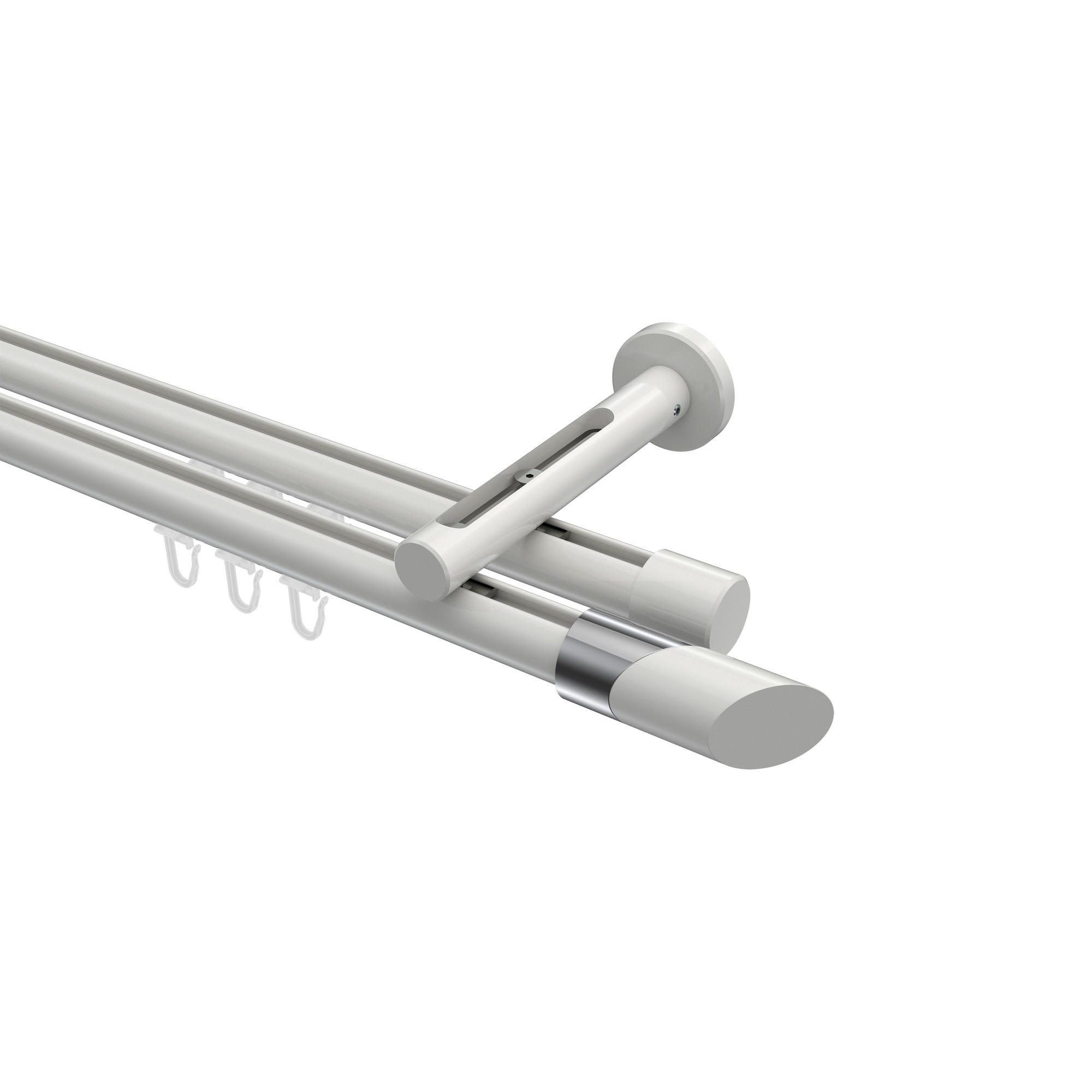 INNENLAUF-GARDINENSTANGEN-SET Siteno Verano 320 cm (geteilt in 2 x 160 cm), 2-läufig, 20 mm Ø Weiß - Chromfarben/Weiß, Metall (320cm) - INTERDECO