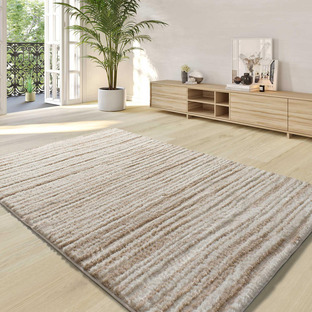 HOCHFLORTEPPICH im skandinavischen Stil Beige Lima 160/230 cm - Beige, Naturmaterialien/Textil (160/230cm) - Atticgo
