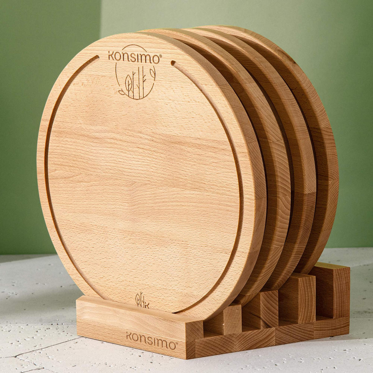 SCHNEIDEBRETT Set mit Halter Hemero 4tlg - Buchefarben, Holz (32/8cm) - KONSIMO®