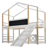 HOCHBETT 0,9*2m mit Rutsche&Leiter Baumhausbett - Weiß, Holzwerkstoff (90/200cm)