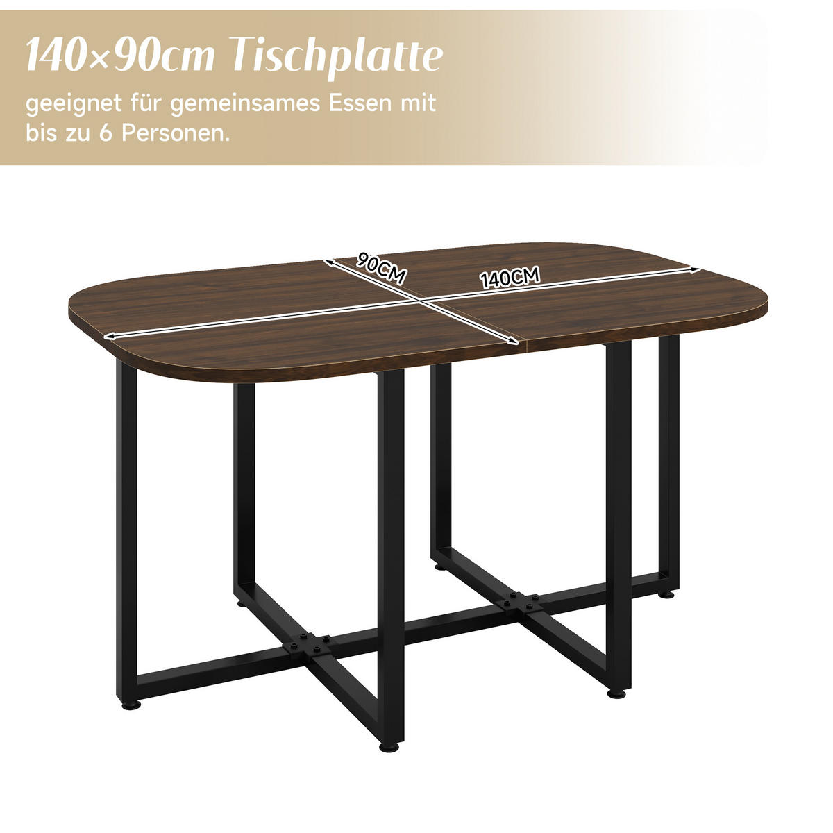 ESSTISCH SET 6 Personen 140x90cm Walnuss Grau Leinen - Walnussfarben/Grau, Holzwerkstoff (140/73/90cm) - FLIEKS