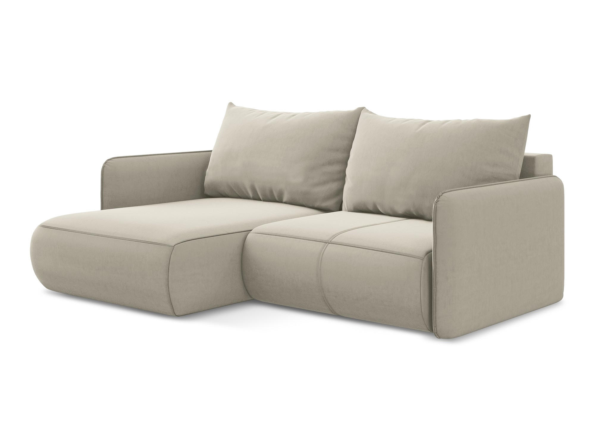 ECKSOFA mit Schlaffunktion Samt Stoff Creme - Perlmutt/Creme, Kunststoff/Textil (148/207cm) - Makamii