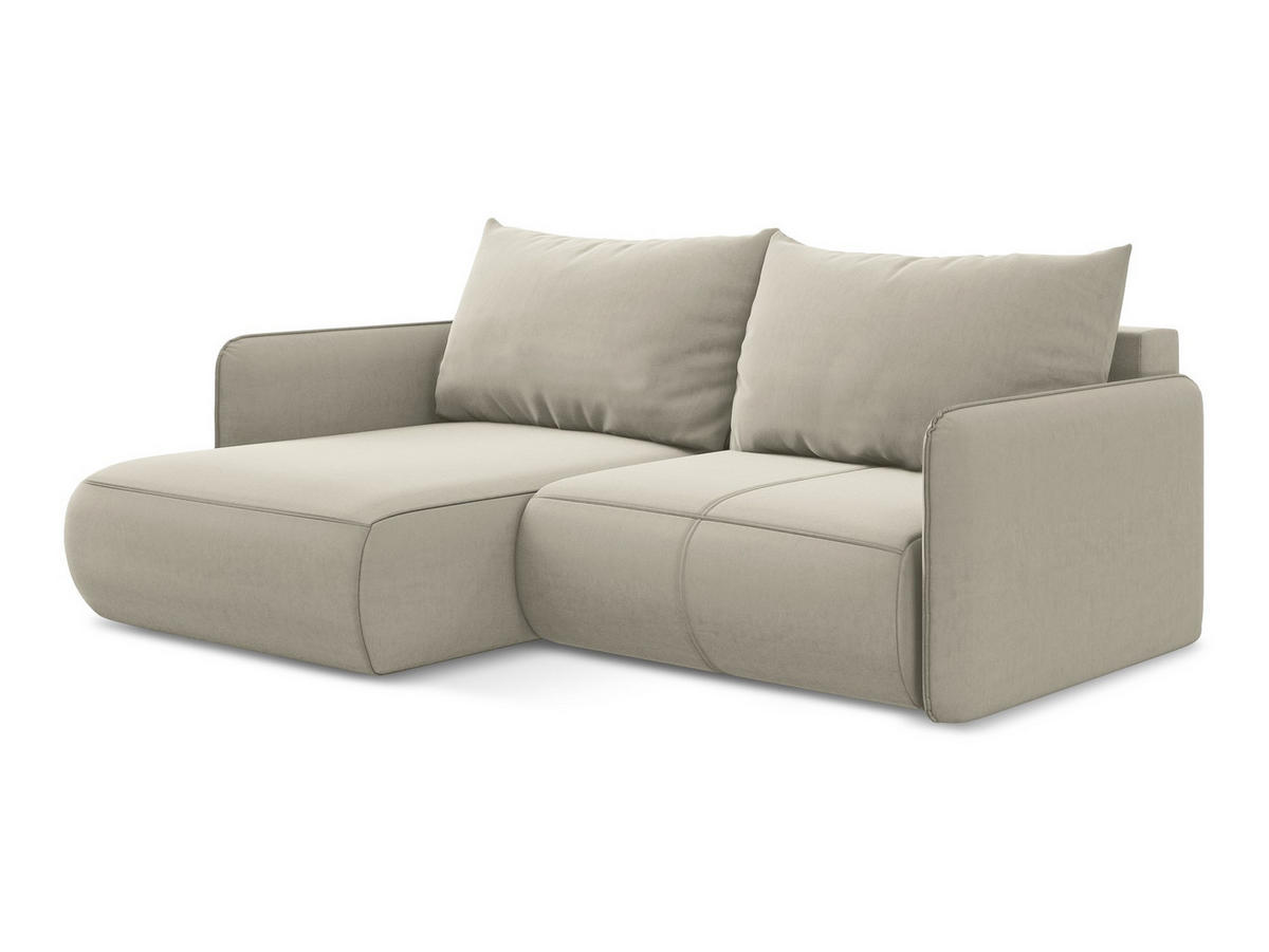 ECKSOFA mit Schlaffunktion Samt Stoff Creme - Perlmutt/Creme, Kunststoff/Textil (148/207cm) - Makamii