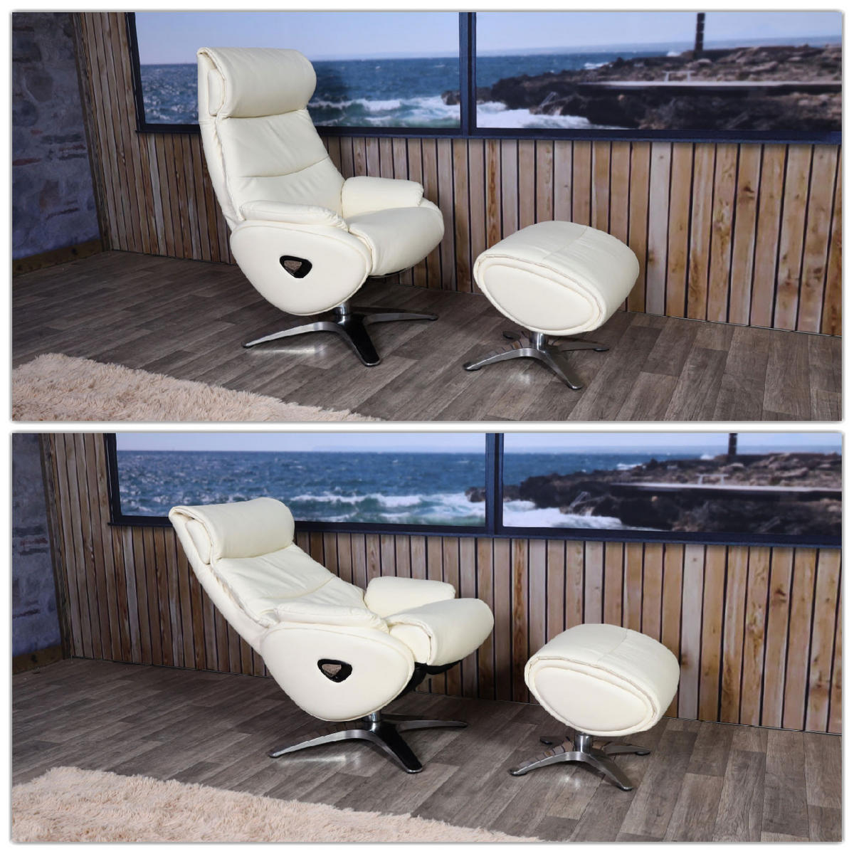 RELAXSESSEL MIT HOCKER Cremeweiß - Weiß, Textil (117/110/77cm) - MCW