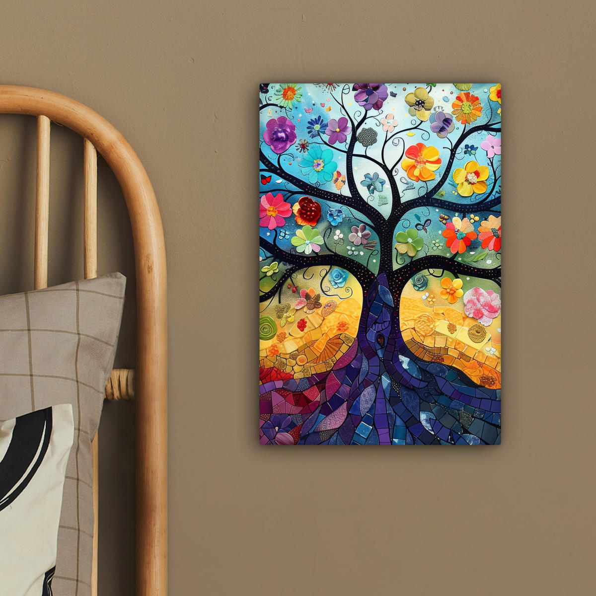 LEINWANDBILD Kunst - Baum des Lebens - Blumen - Hippie 20x30 cm - Dunkelblau, Textil (20/30cm) - MuchoWow