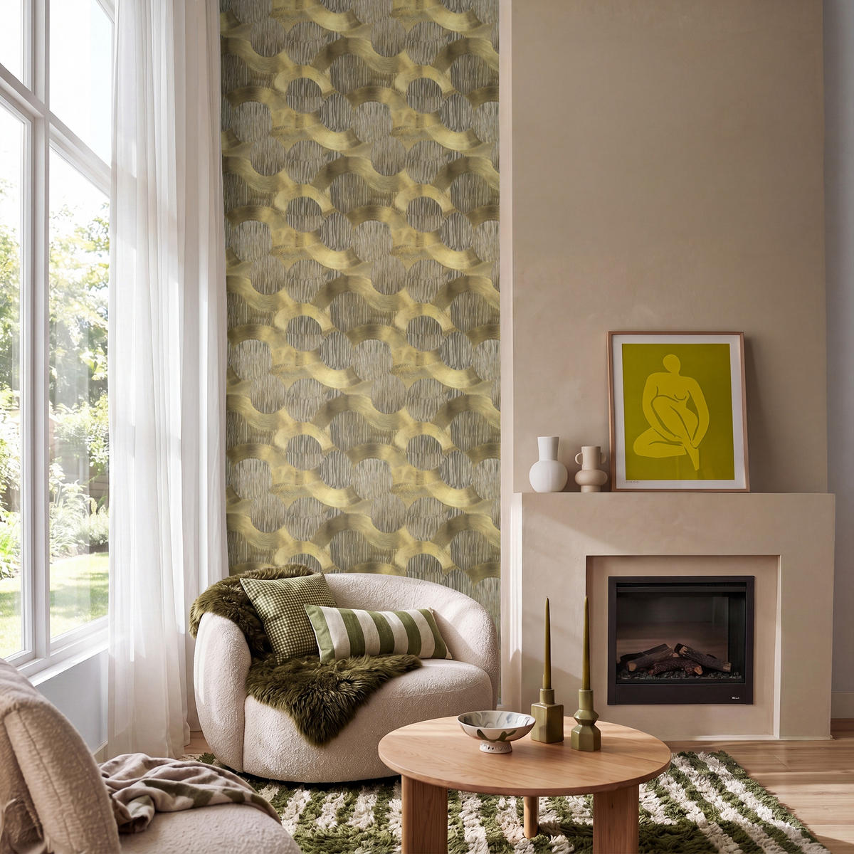 TAPETE - Modern - Geometrisch - Gold - 100x280 cm - Goldfarben, Papier (100/280cm) - OnlyWow