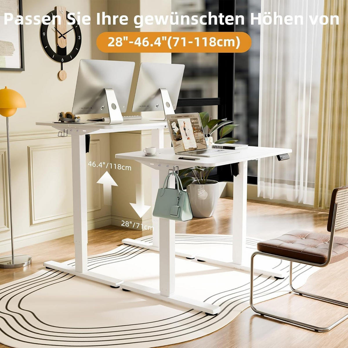 SCHREIBTISCH elektrisch höhenverstellbar 80 x 60 cm Weiß - Weiß, Metall (59.9/79.8/118.1cm)