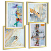 BILDER SET 4er Set - 50x50 cm & 40x60 cm Goldrahmen - Abstrakte Gemäldekompositionen - Goldfarben, Kunststoff (50/50cm) - TULUP