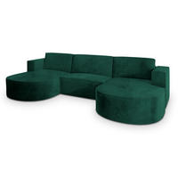 ROHOVÁ SEDAČKA VEZZO tmavě zelená - šedá/tmavě zelená, dřevo/textil (347/174cm) - MASSENO