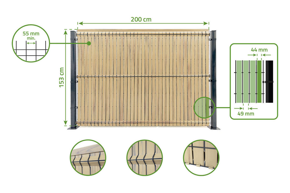 PVC-SICHTSCHUTZLAMELLEN-STEIF-SET Cinto beige 2m H.150cm - Mit clips und Endprofil - Beige, Kunststoff (200/153cm) - Casanoov
