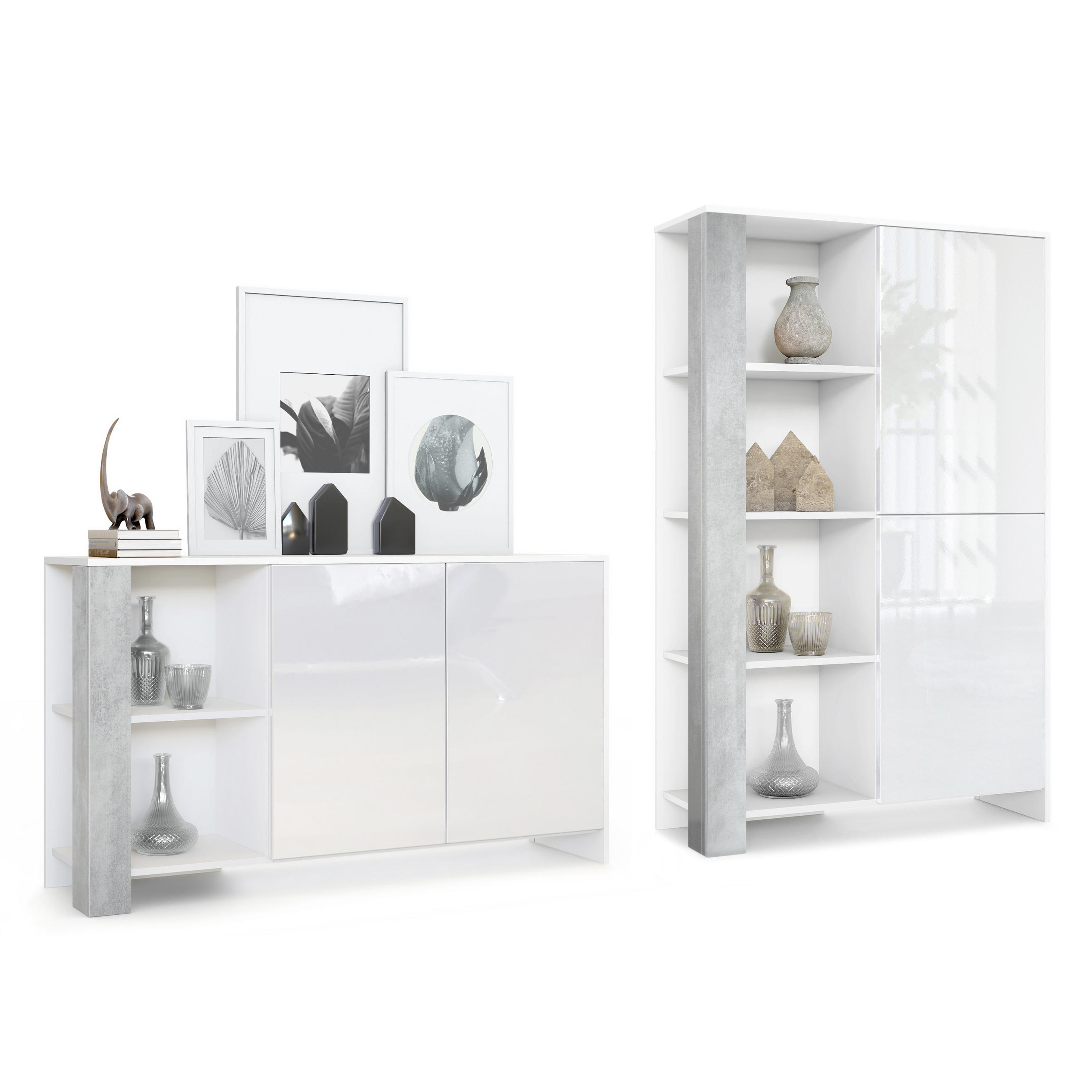 WOHNZIMMERSET Venedig Beton Oxid Optik - Hellgrau, Holzwerkstoff (248/151.5/36cm) - Vladon