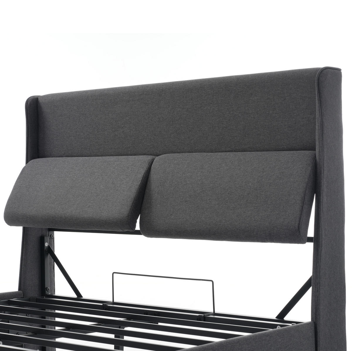 BETT mit Stauraum und Kopfteilverstellung 140x200 cm Leinen Grau - Grau, Metall (140/200cm) - Meubliv