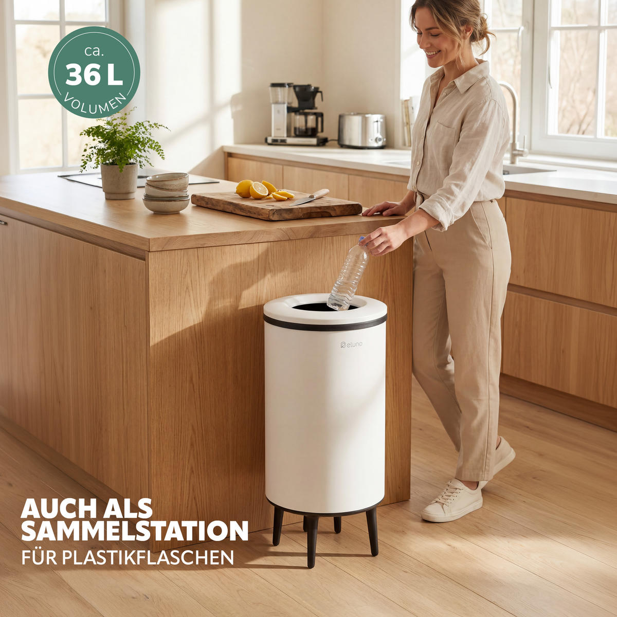 ABFALLEIMER, 36 Liter, aus Metall, weiß - Weiß, Metall (36/70/36cm) - eluno