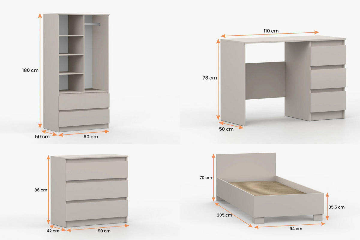 JUGENDZIMMER-SET SIMO F 4-teilig in Kaschmir - Kaschmir, Holzwerkstoff (384/180/96cm) - Deine Möbel 24