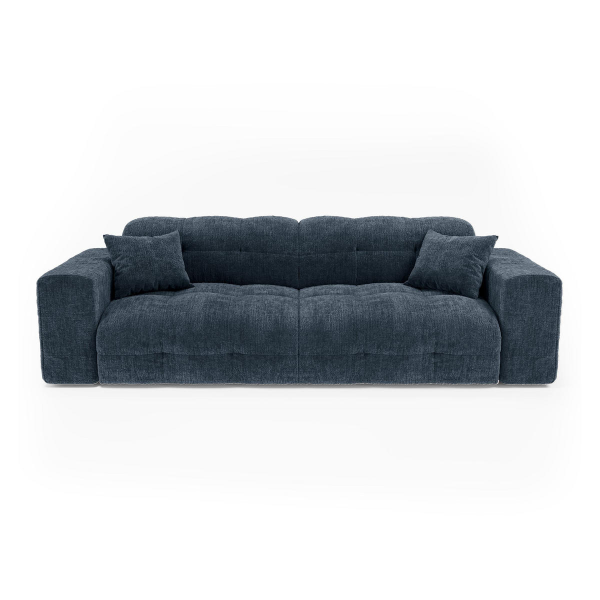 SOFA COCOON Geprägter Samt Mineralblau 230cm - Blau/Dunkelblau, Textil (230/85/92cm) - Premium Interiors