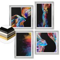 WANDBILDER 4er Set - 50x50 cm & 40x60 cm Silberner Rahmen - Farbenfrohe Abstraktionen, Gesichter, Formen - Silberfarben, Kunststoff (50/50cm) - ArtPrintCave