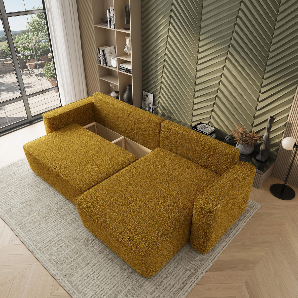 ECKSOFA BELARO BL Currygelb Chenille mit Schlaffunktion - Currygelb, Holz/Textil (280/162cm) - MASSENO