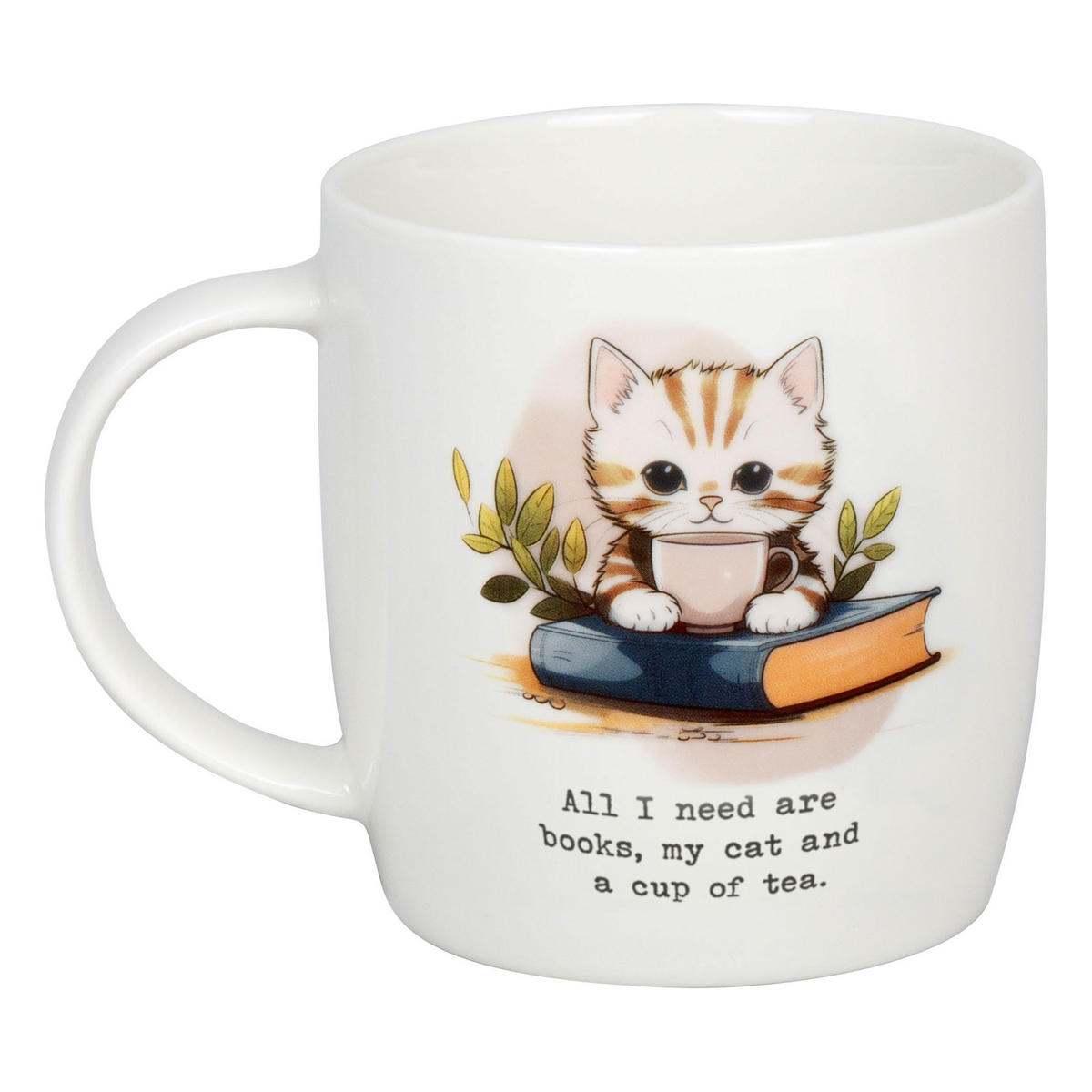 KAFFEEBECHER Books, Cat & Tea - Naturfarben, Keramik (0.4L) - Könitz