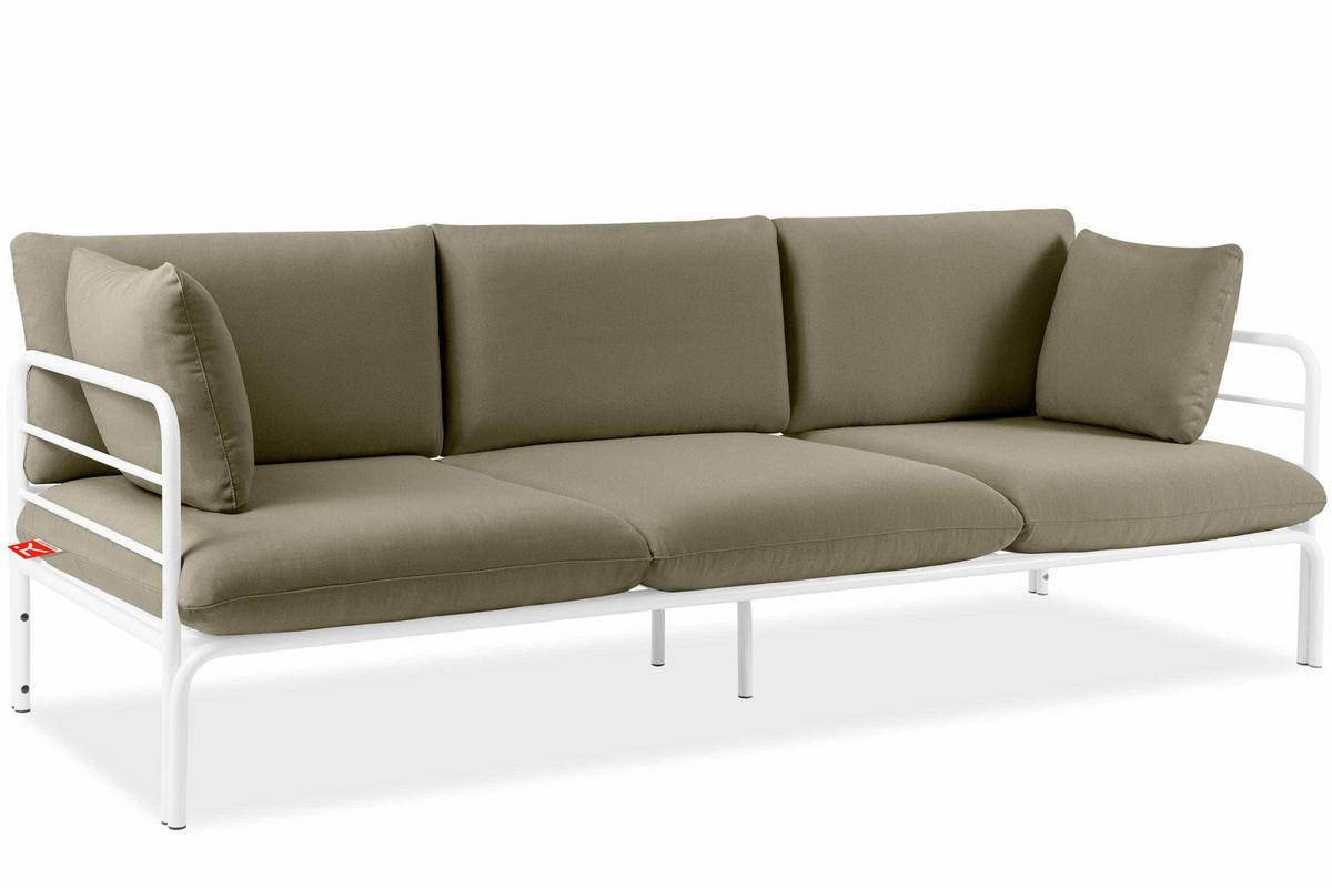 GARTENMÖBELSET RAMBE 4-tlg. 1x Tisch 2x Sessel 1x Sofa 3-Sitzer, mit Auflage, Stahlrahmen, LOFT-STIL, Weiß/Beige - Beige/Weiß, Textil/Metall - KONSIMO®