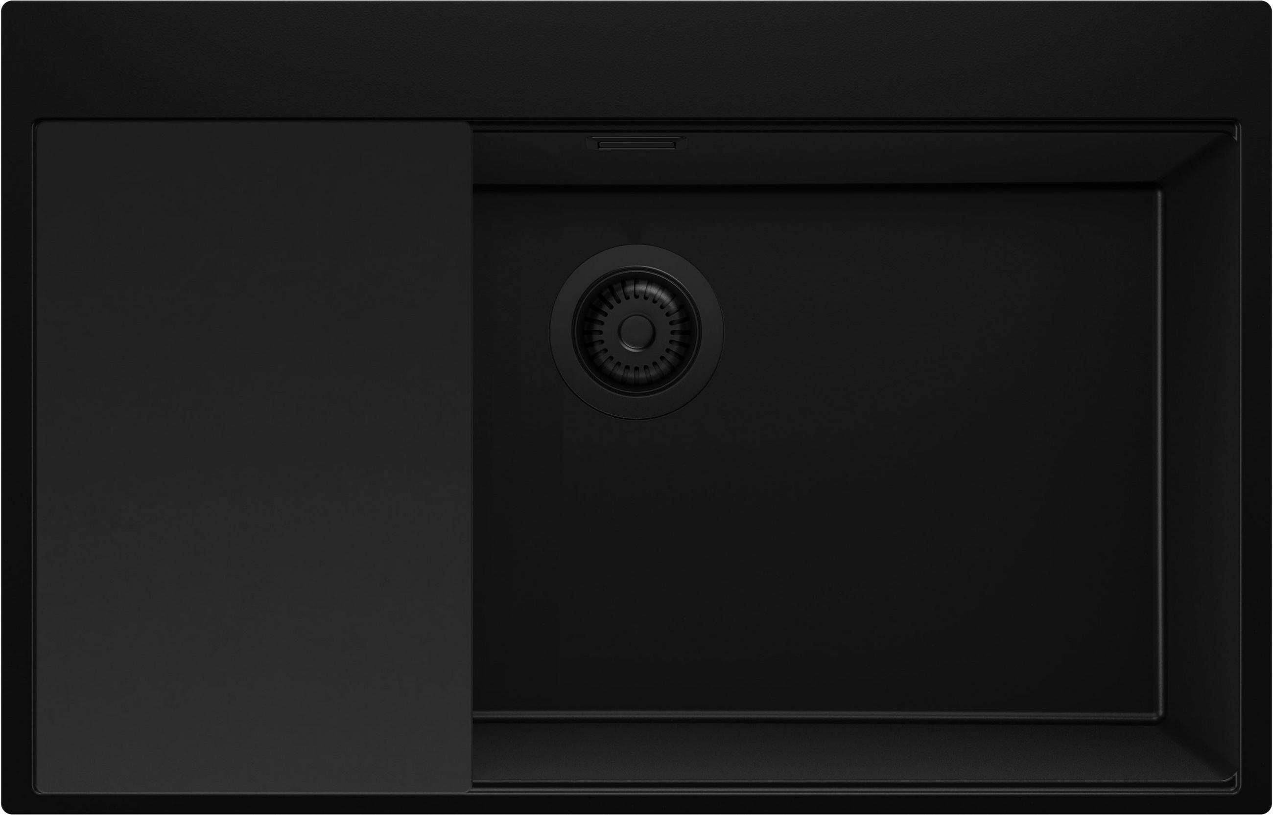 SPÜLBECKEN Oslo, 2-er set Alles Schwarz 78/50 cm 1 Becken + Ablauf-Set + Schneidebrett ab 80er Unterschrank - Schwarz, Kunststoff (78/20/50cm) - Primagran