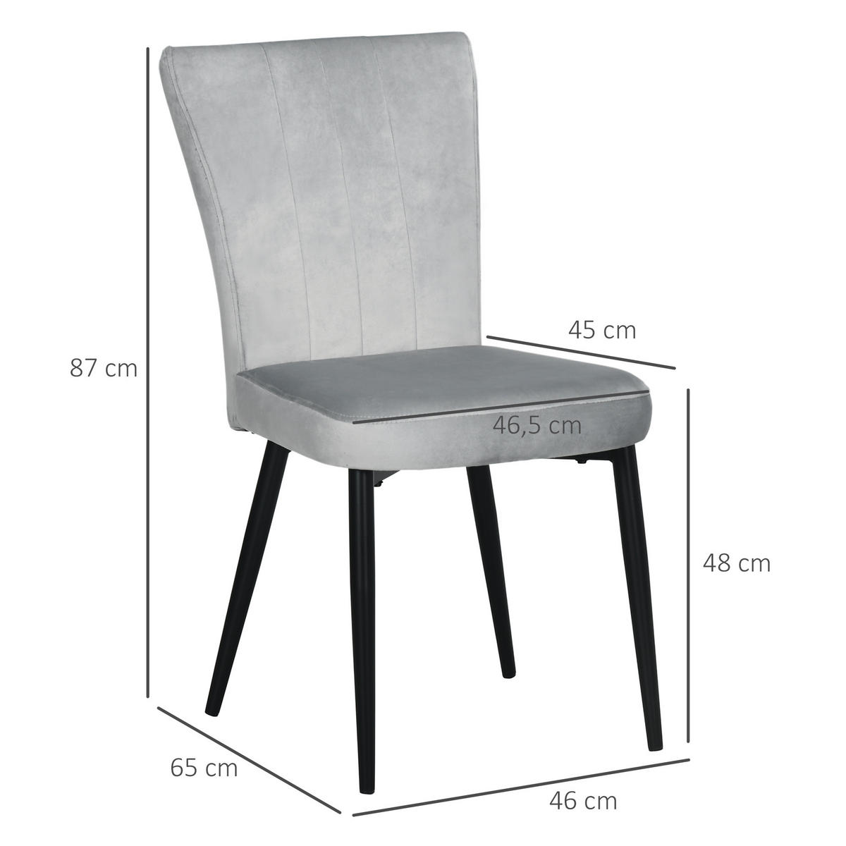ESSZIMMERSTUHL, 4er-Set Küchenstühle, Essstuhl mit Rückenlehne, Samtoptik Grau - Grau, Kunststoff (65/87/46cm) - HOMCOM