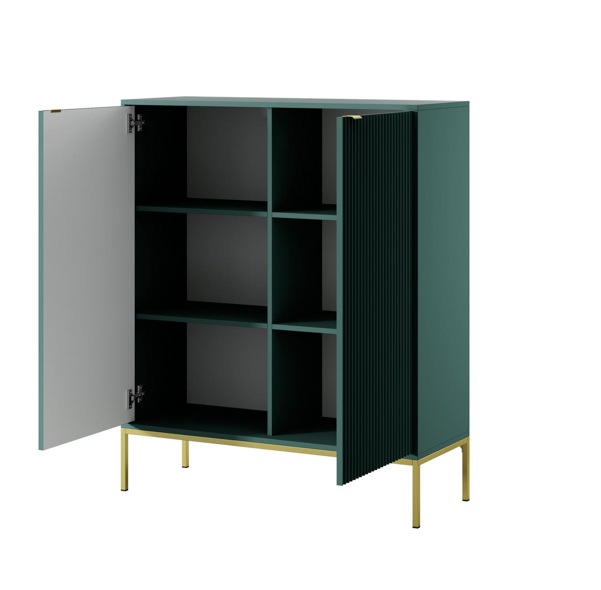 HOCHKOMMODE NOVA Geriffelt, 2-Türen, KOMMODE Schwarz, Goldfüße 104x39x cm Labrador - Türkis/Goldfarben, Holzwerkstoff/Kunststoff (104/125/39cm) - DomoHome