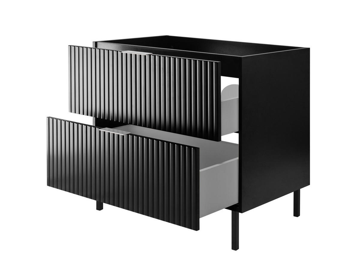 WASCHBECKUNTERSCHRANK, Schwarz, 80 x 77 x 46 cm, silberner Griff, schwarze Beine, ohne Arbeitsplatte - Silberfarben/Schwarz, Holzwerkstoff (80/77/46cm) - 3XE LIVING