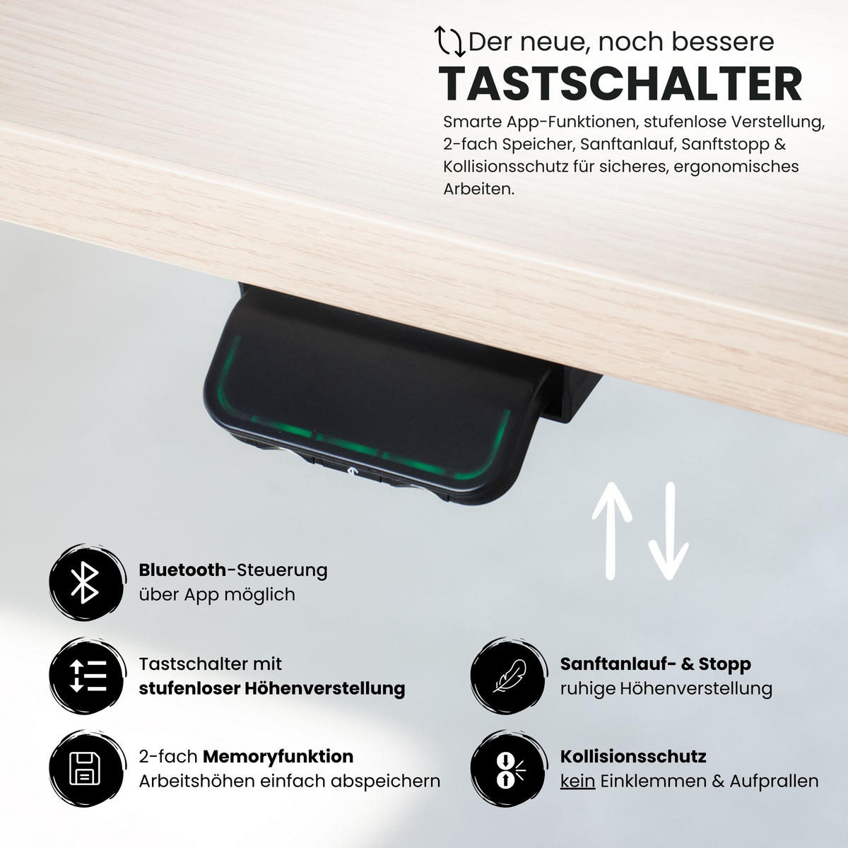 SCHREIBTISCH elektrisch Bluetooth & App XDLB 80/160/74 cm in Eichefarben - Eichefarben, Holzwerkstoff (80/160/74cm) - bümö